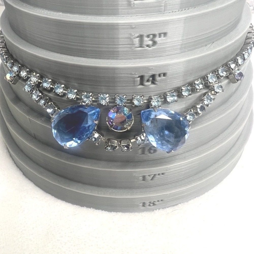 Vintage Glass Rhinestone Necklace Blue AB Aurora Borealis Choker MCM Sz15 READ